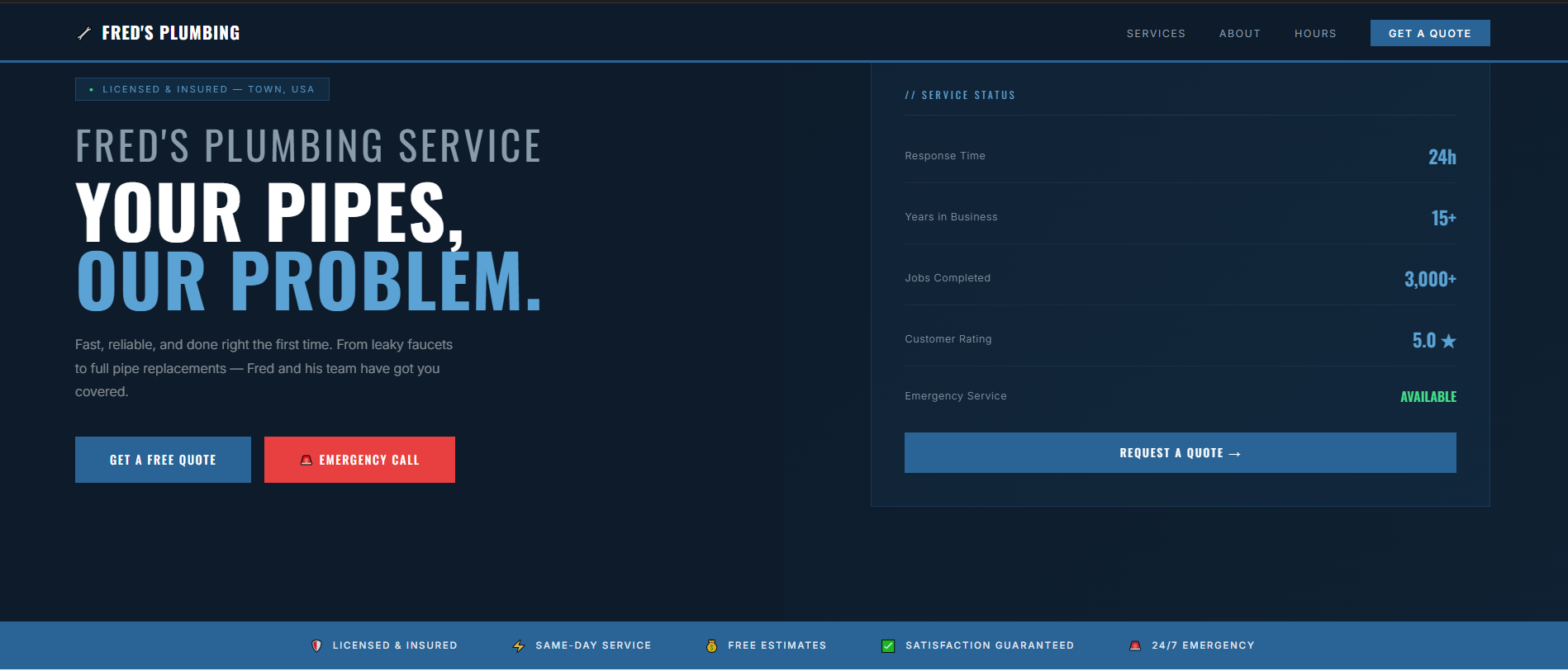 Fred's Plumbing website preview